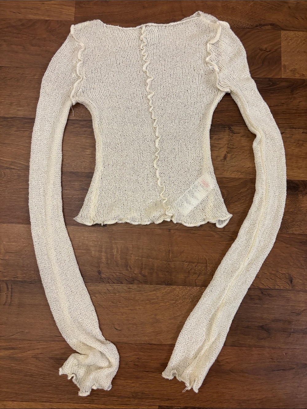 BDG Cream Ruffle-Trim Lightweight Knit Top
